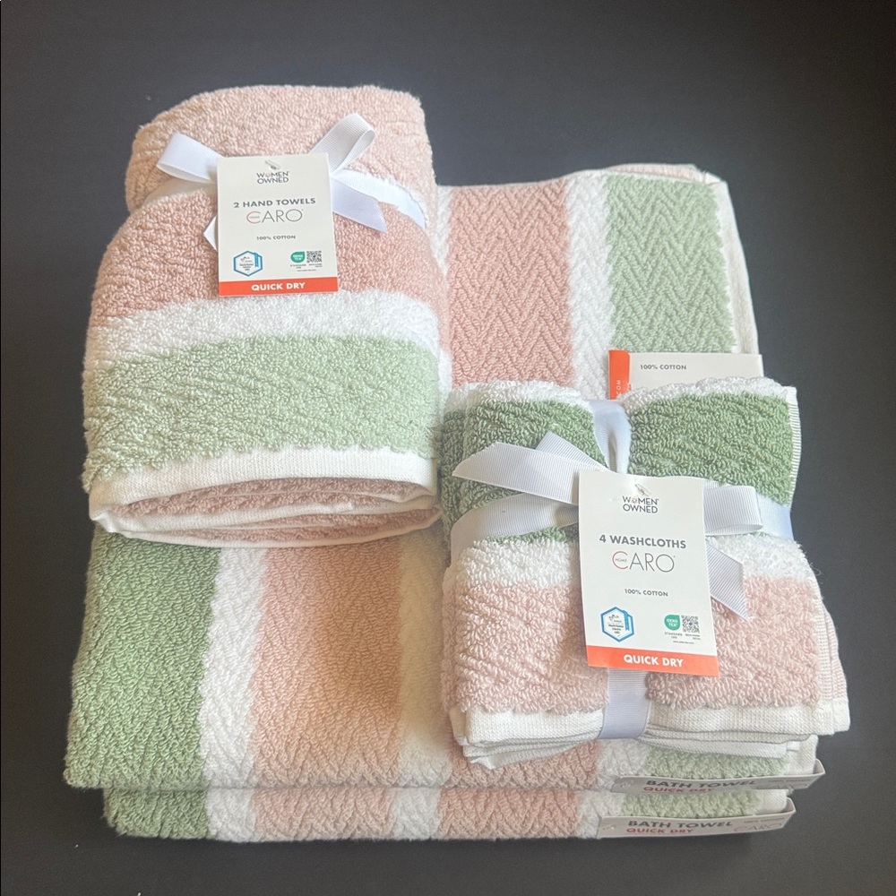 8pc CARO HOME Quick Dry  100% Cotton Bath Towel Set - BLUSH ROSE